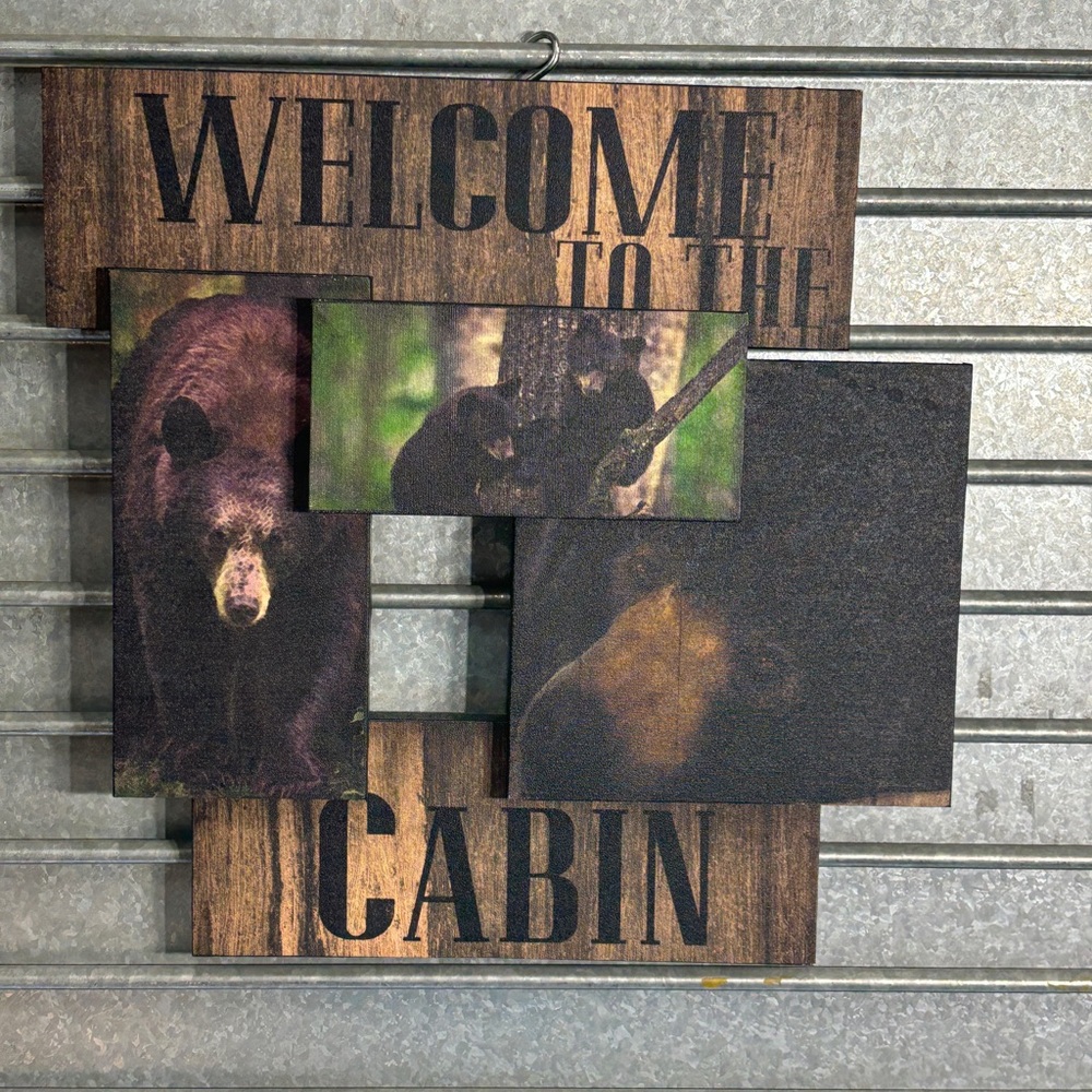 Welcome to the cabin sign wall hanging bears woodland